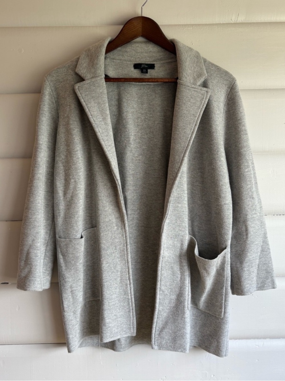 J.Crew Merino Wool Blend Knit Blazer Cardigan Sweater Heather Grey XS Career Chi